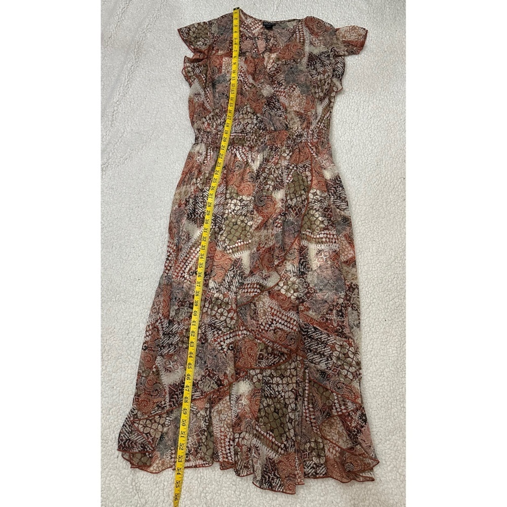 NWOT Chic High Low Wrap Dress in Orange and Brown - Picture 10 of 11